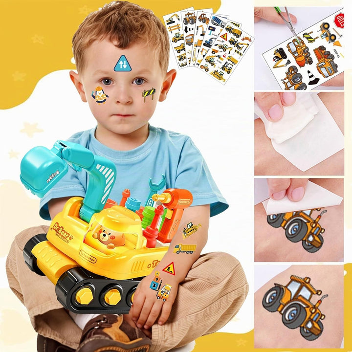 Bagger Kinder 3 Jahre Montessori Schraubbrett Baufahrzeuge Spielzeug mit Aufkleber &amp; Bohrmaschine Mu