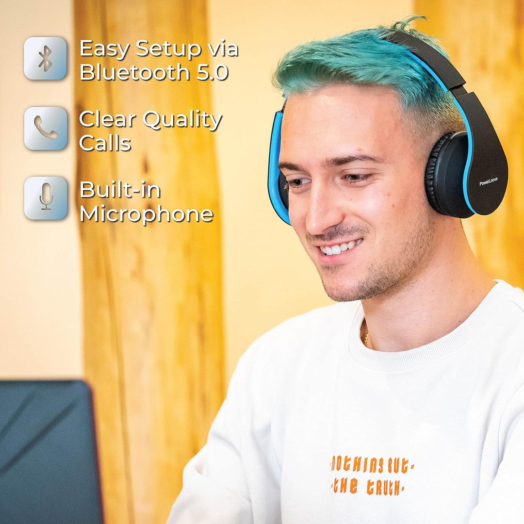 PowerLocus Bluetooth Kopfhörer Over Ear, Kabellose Kopfhörer, HiFi Stereo, Faltbare Kopfhörer mit Mi
