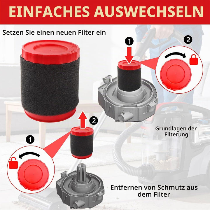 2 Stück Ersatzfilter passend für Bosch 18 V Nass-/Trockensauger für GAS18V-3/GAS18V-10L VF320H Profe