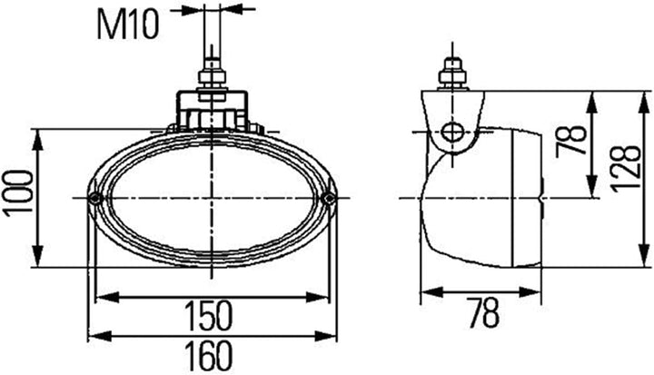 HELLA - Halogen-Arbeitsscheinwerfer - Oval 100 - 24V - Anbau/geschraubt - hängend/schwenkbarer Monta