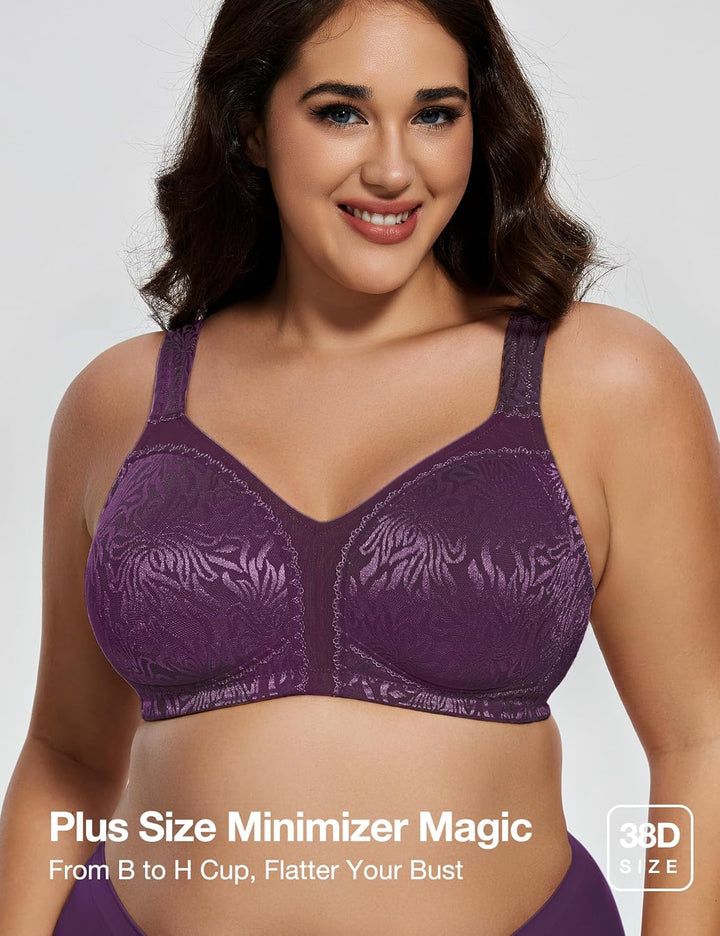 Deyllo Damen Vollschalen Minimizer BH Nicht Bügel Grosse Grössen BH Klassischer Lila 80F, Lila 80F