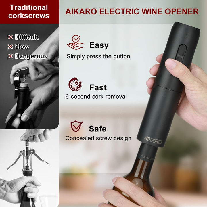 AIKARO - Elektrischer Weinschrauber, Automatischer Elektronischer Korkenzieher, Wiederaufladbar Sing