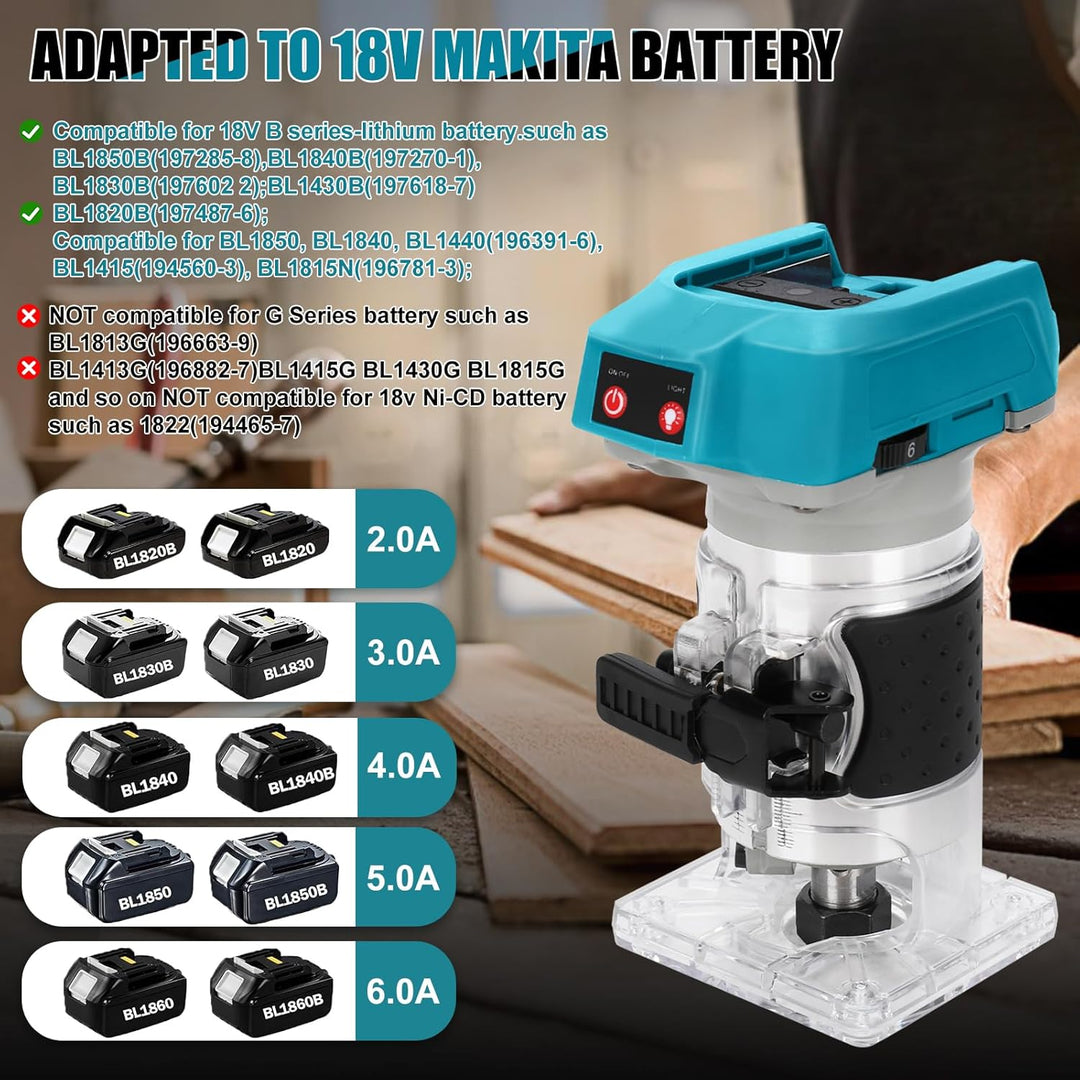 Akku Oberfräse für Makita 18V Akku, 1300W Oberfräse Trimmer Einhandfräse, Bürstenloser Motor, Elektr