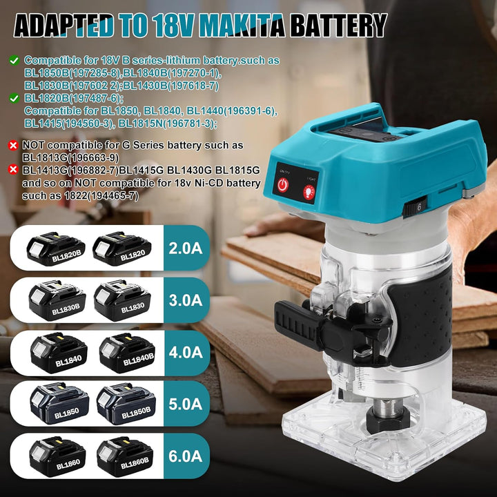 Akku Oberfräse für Makita 18V Akku, 1300W Oberfräse Trimmer Einhandfräse, Bürstenloser Motor, Elektr