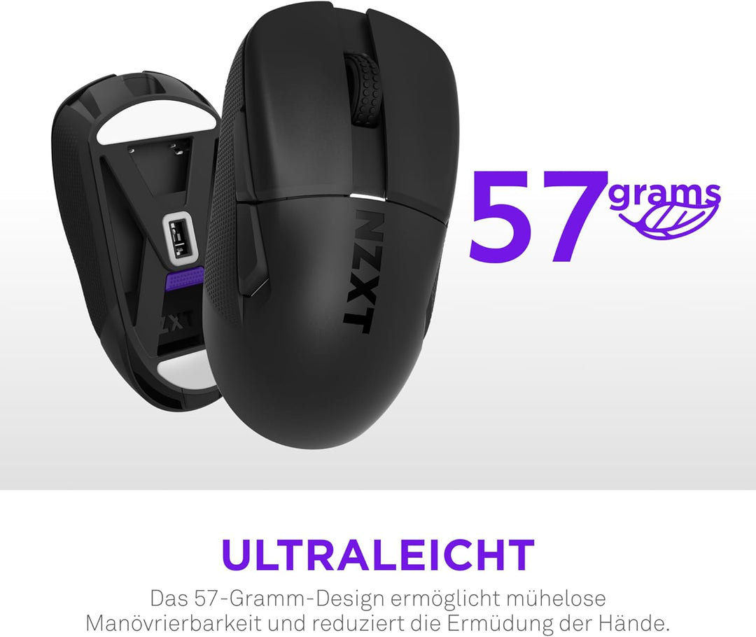 NZXT Gamingmaus Lift Elite Wireless – Ultraleicht: 57 g – Abfragerate 4K / 8K, optische Schalter, op