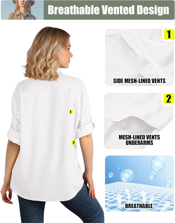 33,000ft Hemdbluse Damen UPF50 UV Schutz Hemd Schnelltrocknende Button-Down Shirts Atmungsaktive Wan