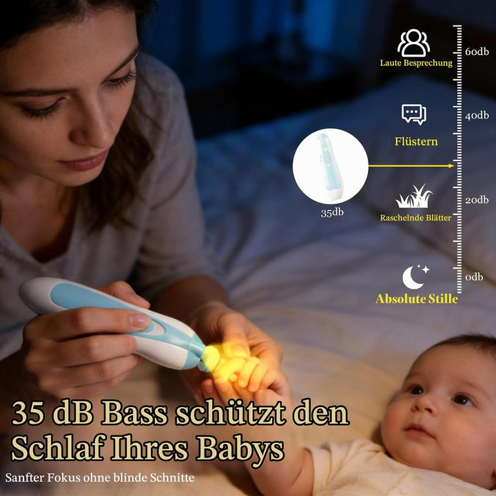 Baby Nagelfeile Elektrisch, Baby-Nagelfeilen-Set mit 6 Schleifkopf und LED-Licht, Nagelpflegeset für