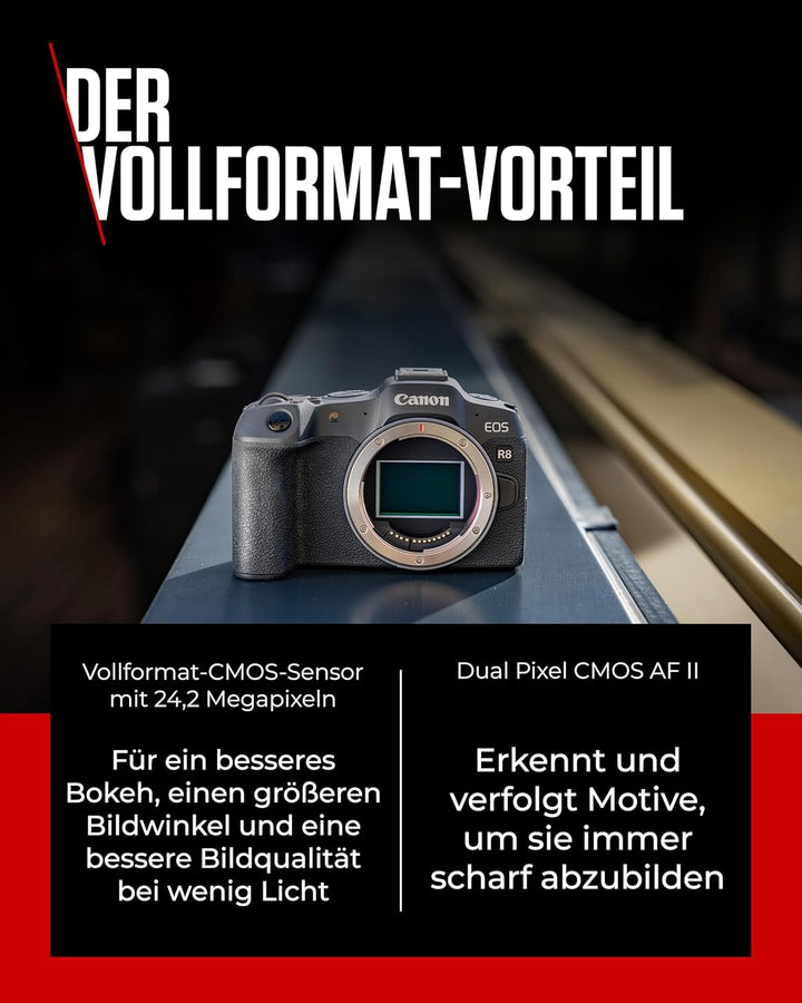Canon EOS R8 Systemkamera Spiegellose Vollformat Kamera Digitalkamera mit Autofokus und Motiverkennu