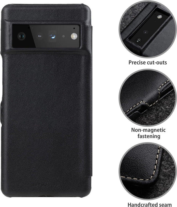 STILGUT Book Case kompatibel mit Google Pixel 6 Pro Hülle aus Leder mit Clip-Verschluss, Lederhülle,