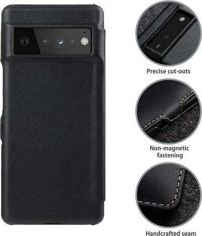 STILGUT Book Case kompatibel mit Google Pixel 6 Pro Hülle aus Leder mit Clip-Verschluss, Lederhülle,