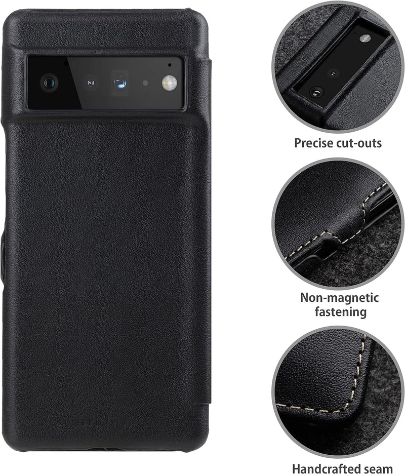 STILGUT Book Case kompatibel mit Google Pixel 6 Pro Hülle aus Leder mit Clip-Verschluss, Lederhülle,
