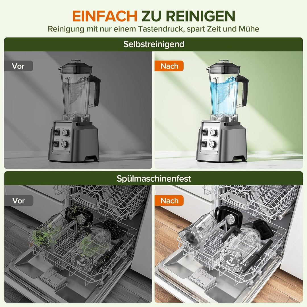 Teendow Standmixer, 1800W Smoothie Maker, Tischmixer mit 2,0-Liter-Behälter+ 600-ml-Kaffeemühle, Gee