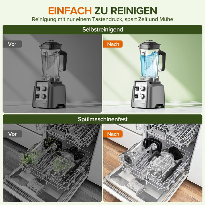 Teendow Standmixer, 1800W Smoothie Maker, Tischmixer mit 2,0-Liter-Behälter+ 600-ml-Kaffeemühle, Gee