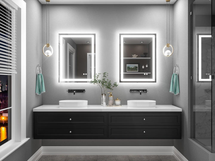 TETOTE Badspiegel mit Beleuchtung 60x80cm, Badezimmerspiegel Beleuchtet Beschlagfrei Badezimmer Wand