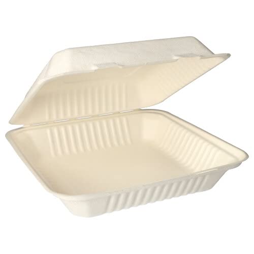PAPSTAR - 1 x 300 Menüboxen aus Zuckerrohr ohne Fächer 8 cm x 25,5 cm x 25,5 cm weiss