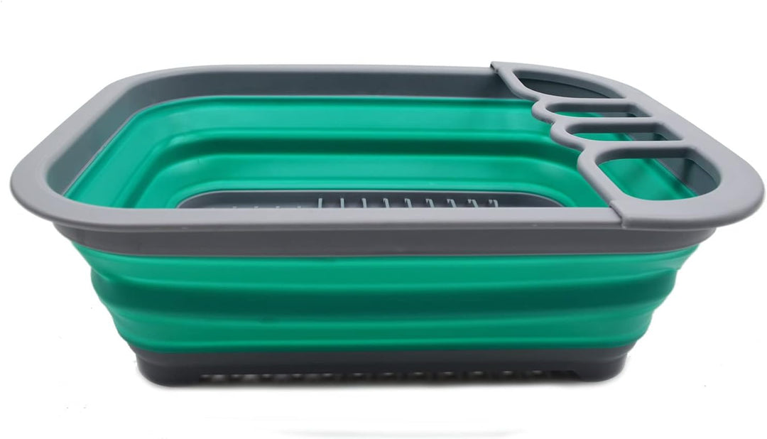 SAMMART 7.5L Collapsible Plastic Dish Drainer - Foldable Drying Rack Set - Portable Dinnerware Organ