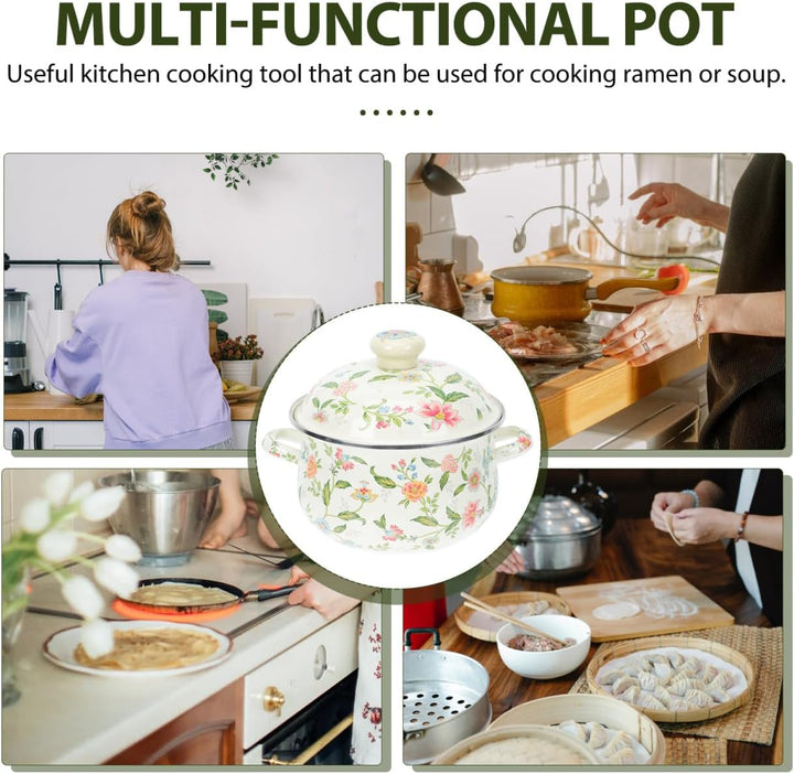 Enamel Suppentopf Retro Kochtopf 1 Stück für Induktion und Gas Praktisch Stew Pot Mit Komfortablem G