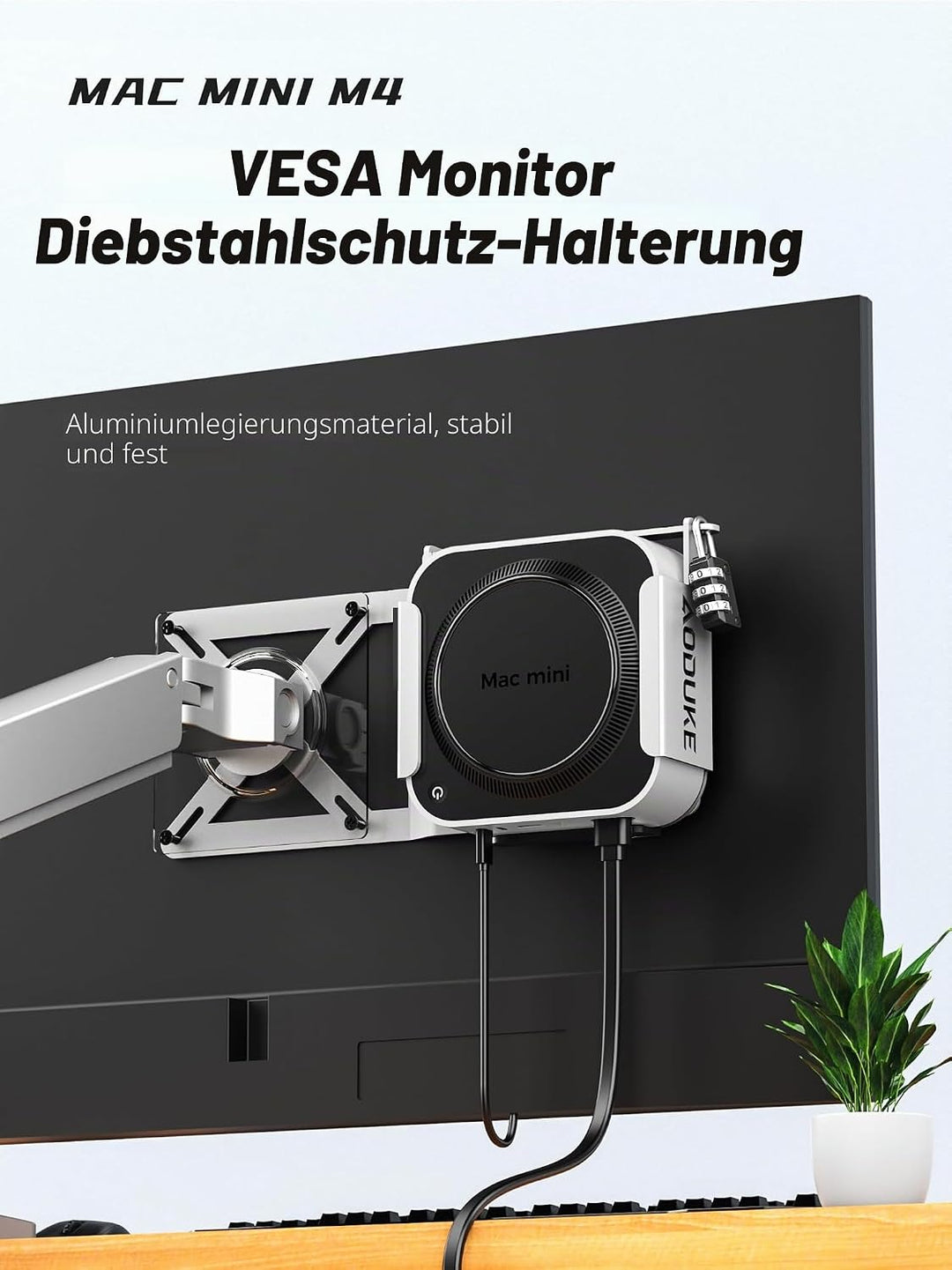 Aluminum Alloy 2024 Mac Mini M4 with Combination Lock Security Bracket, Compatible with VESA Hole Mo