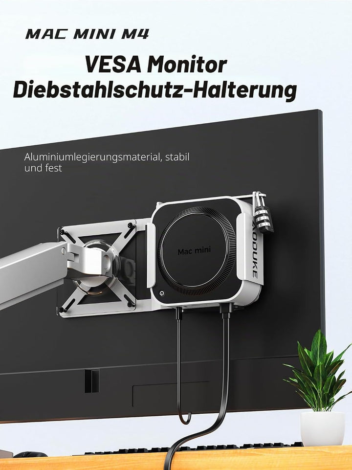 Aluminum Alloy 2024 Mac Mini M4 with Combination Lock Security Bracket, Compatible with VESA Hole Mo