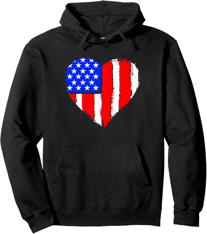 Heart 4th of July US Flag Patriotic American Stars Stripes Pullover Hoodie