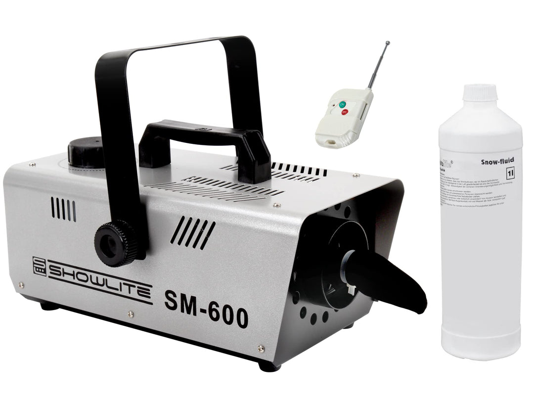 Showlite SM-600 Schneemaschine inkl. Funk-Fernbedienung + 1 l Schneefluid SET (Schneeausstoss: 30 m³