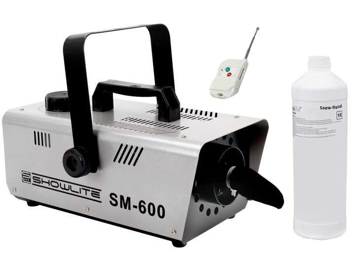 Showlite SM-600 Schneemaschine inkl. Funk-Fernbedienung + 1 l Schneefluid SET (Schneeausstoss: 30 m³