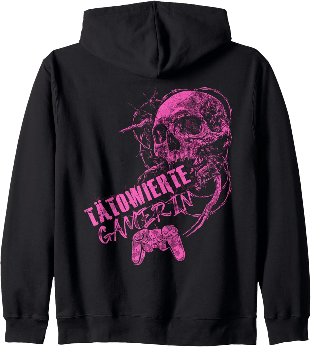 Tätowierte Gamerin Pink Skull Controller Kapuzenjacke