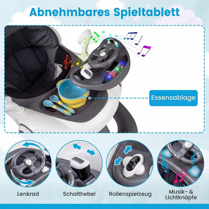 COSTWAY 7 in 1 Lauflernhilfe mit Verdeck, Lauflerwagen mit einstellbarer Höhe & Geschwindigkeit, Bab