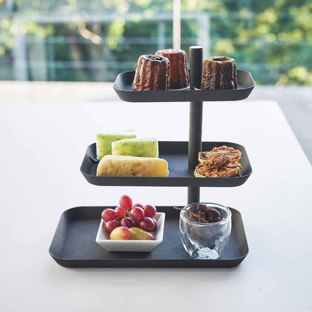 Yamazaki 4281 TOWER Etagere mit 3 Ebenen, schwarz, Stahl, Minimalistisches Design Schwarz Single, Sc