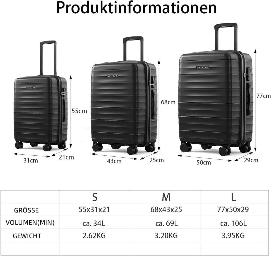 Hartschalenkoffer Mittelgross aus Polypropylen - Leicht Reisekoffer M Schwarz, M Schwarz