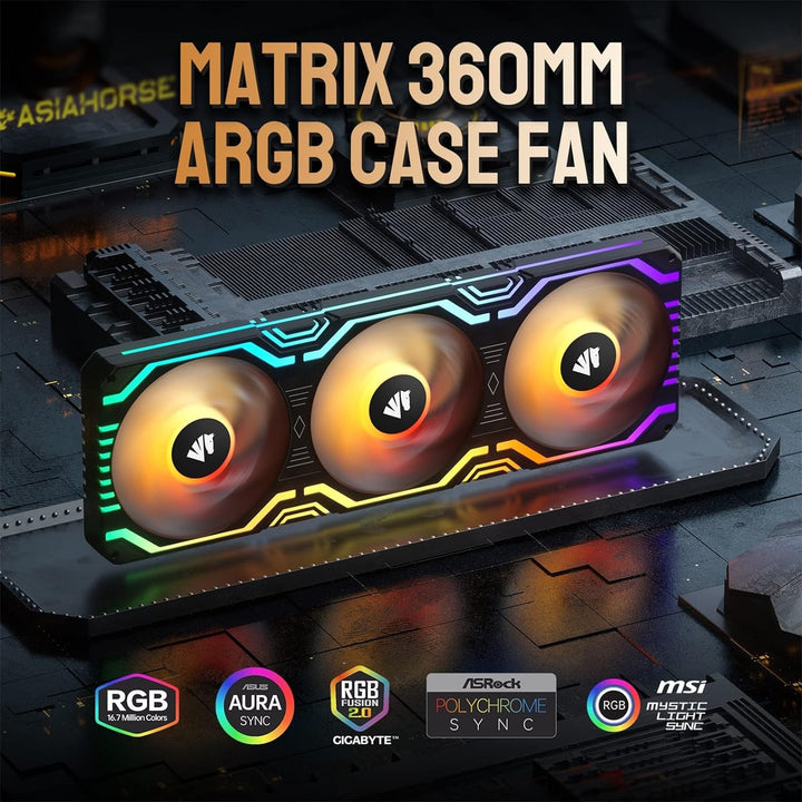 AsiaHorse 3 in 1 PC Gehäuselüfter, 3 * 120mm ARGB PC Lüfter mit 56 Adressierbare LEDs, CPU Gehäuse L