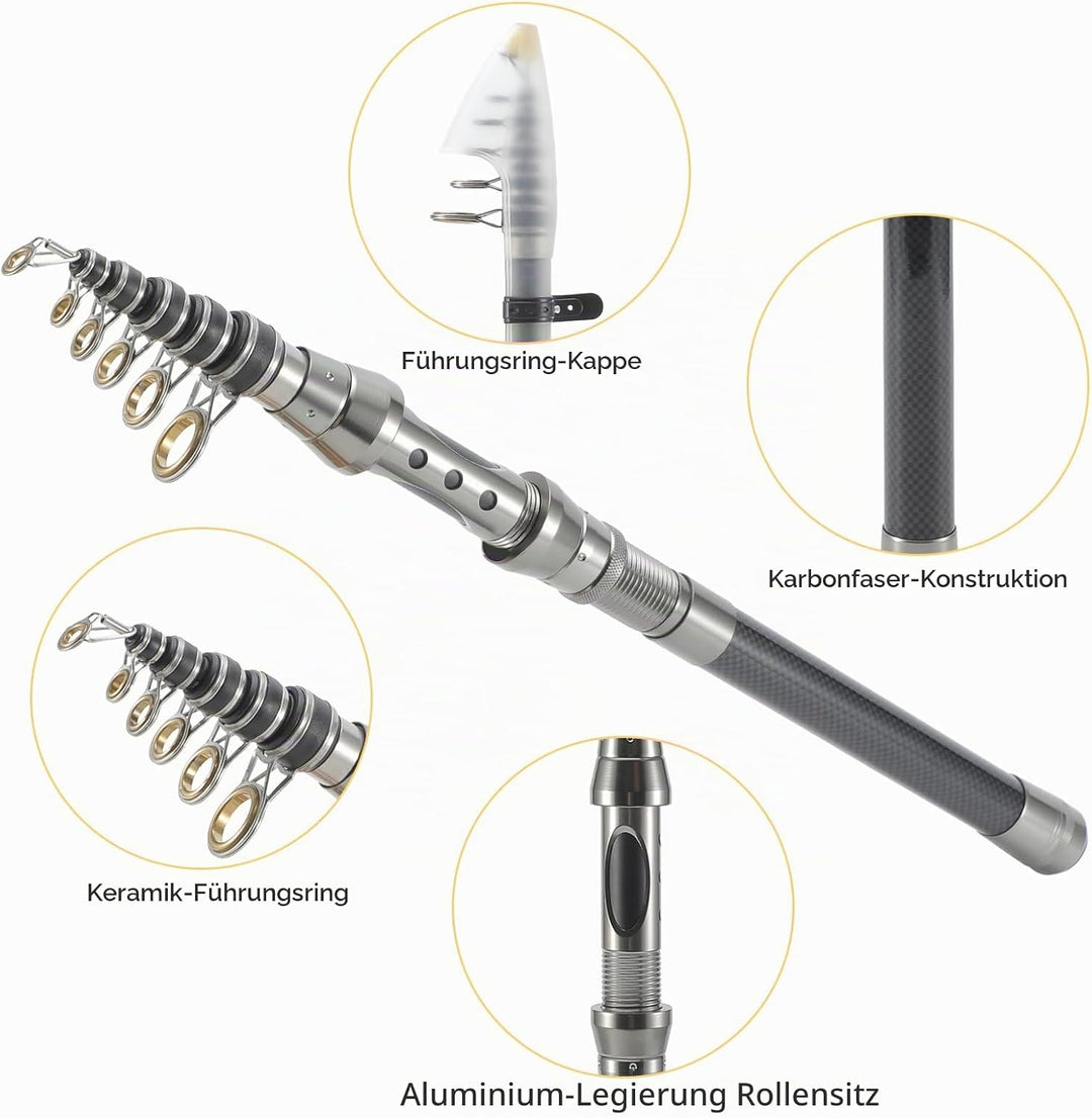 Lixada Teleskop Angelrute und Spule Combo Kit mit 100M Angelschnur Köder Haken Jigkopf und Fischen T