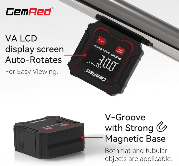 GemRed Digitaler Winkelmesser mit LCD-Display, Magnetfuss und Wasserdichtem Gehäuse, Neigungsmesser