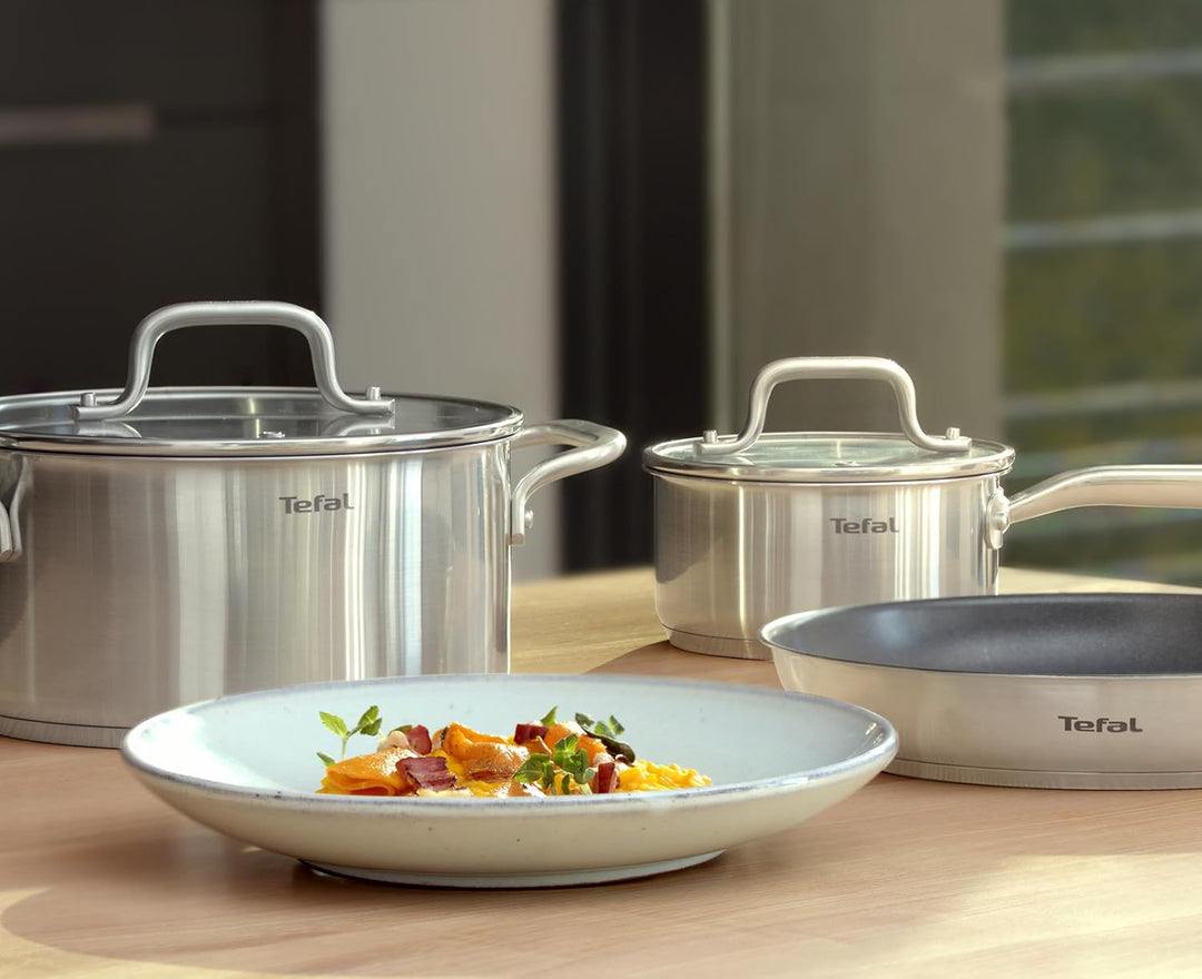 Tefal Virtuoso E492SA25 Kochgeschirr-Set, Edelstahl, Induktion, unbeschichtet, 5-teilig