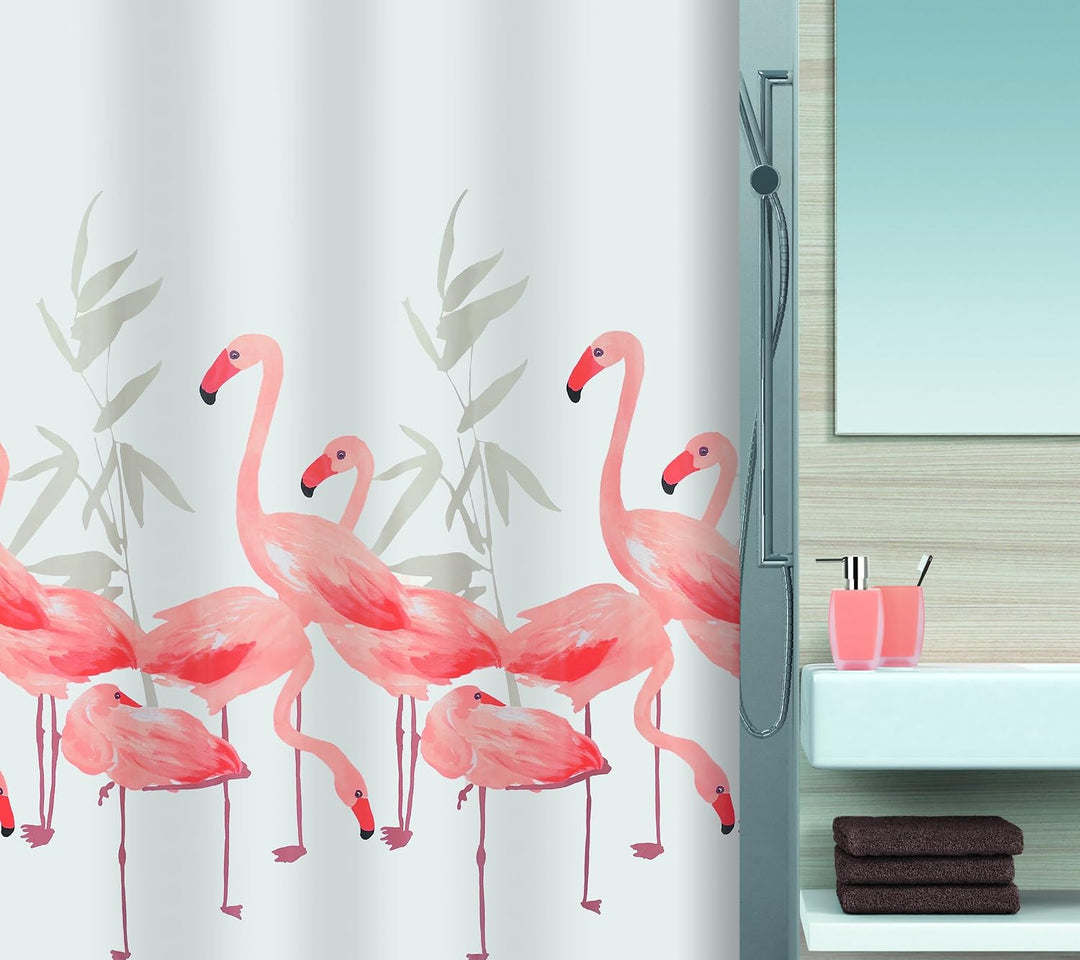 Spirella Anti-Schimmel Duschvorhang Flamingo Anti-Bakteriell, waschbar, wasserdicht Polyester 180x20