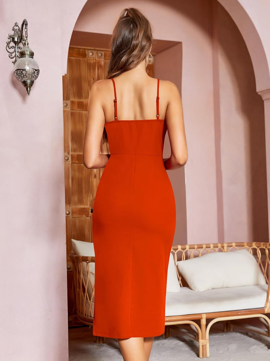 Missufe Damen Cocktailkleid Partykleid Wickelkleid Sommerkleid Midikleid Festliche Elegant Bodycon H