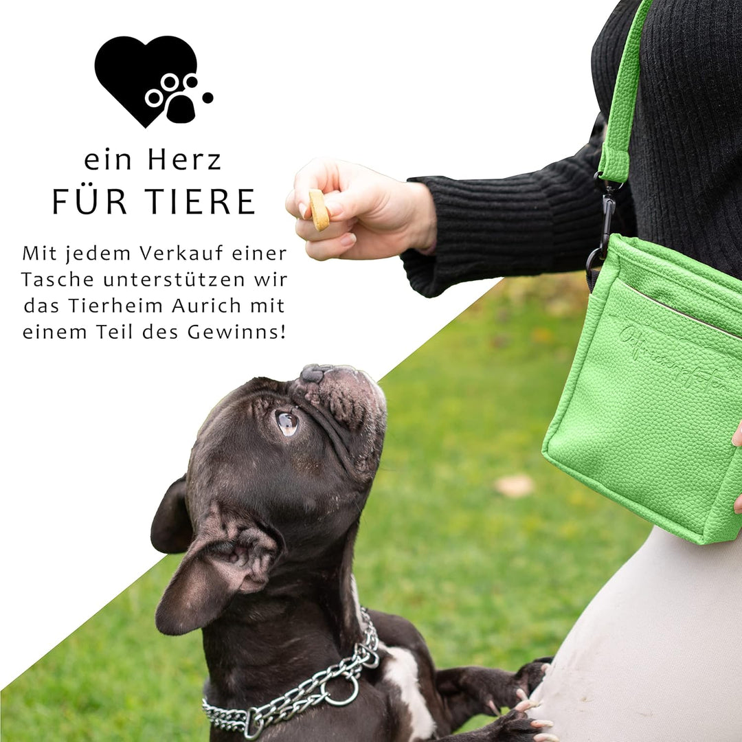 Ostfriesenpfoten® Leckerlibeutel 'Frieda' für Hunde aus hochwertigem Kunstleder - Grün Grösse M - Fu