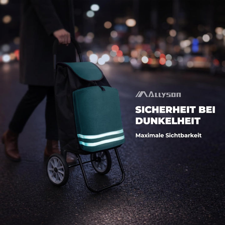 Allyson® Einkaufstrolley klappbar mit Reflektoren & Kühltasche, Einkaufswagen 45L Kapazität, Wetterf