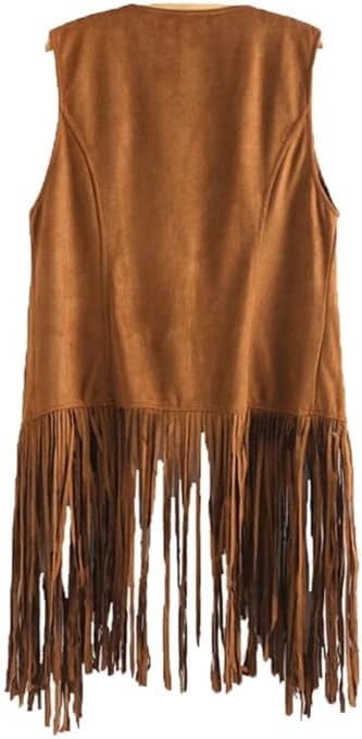 Reoyloep Frauen Hippie Weste ärmellose Jacke Fransen Faux Wildleder Vintage Quasten Cardigan XL Khak