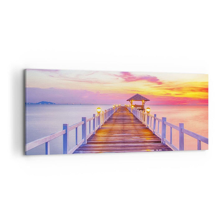 Wandbilder Dekoration Wohnzimmer Sonnenuntergang Wasser Brücke Horizont Bilder auf Leinwand 120x50cm