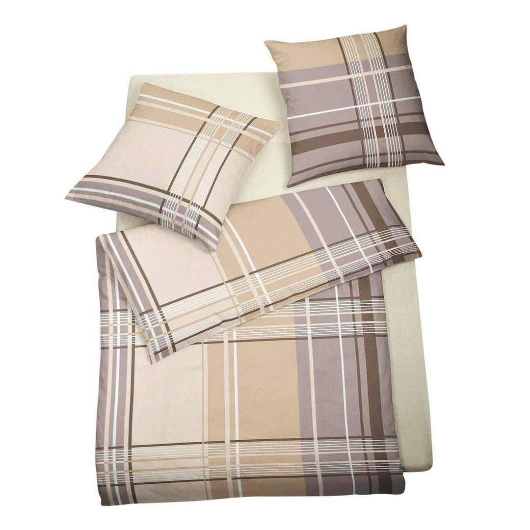 G Bettwarenshop Feinbiber Bettwäsche Streifen beige 1 Bettbezug 200 x 200 cm + 2 Kissenbezüge 80 x 8