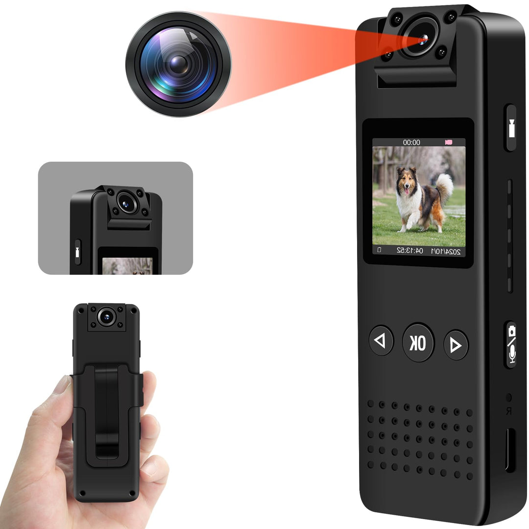 Mini Kamera, 1080P HD & 120° Weitwinkel Bodycam mit 180° Drehbarem Objektiv, Automatische Nachtsicht