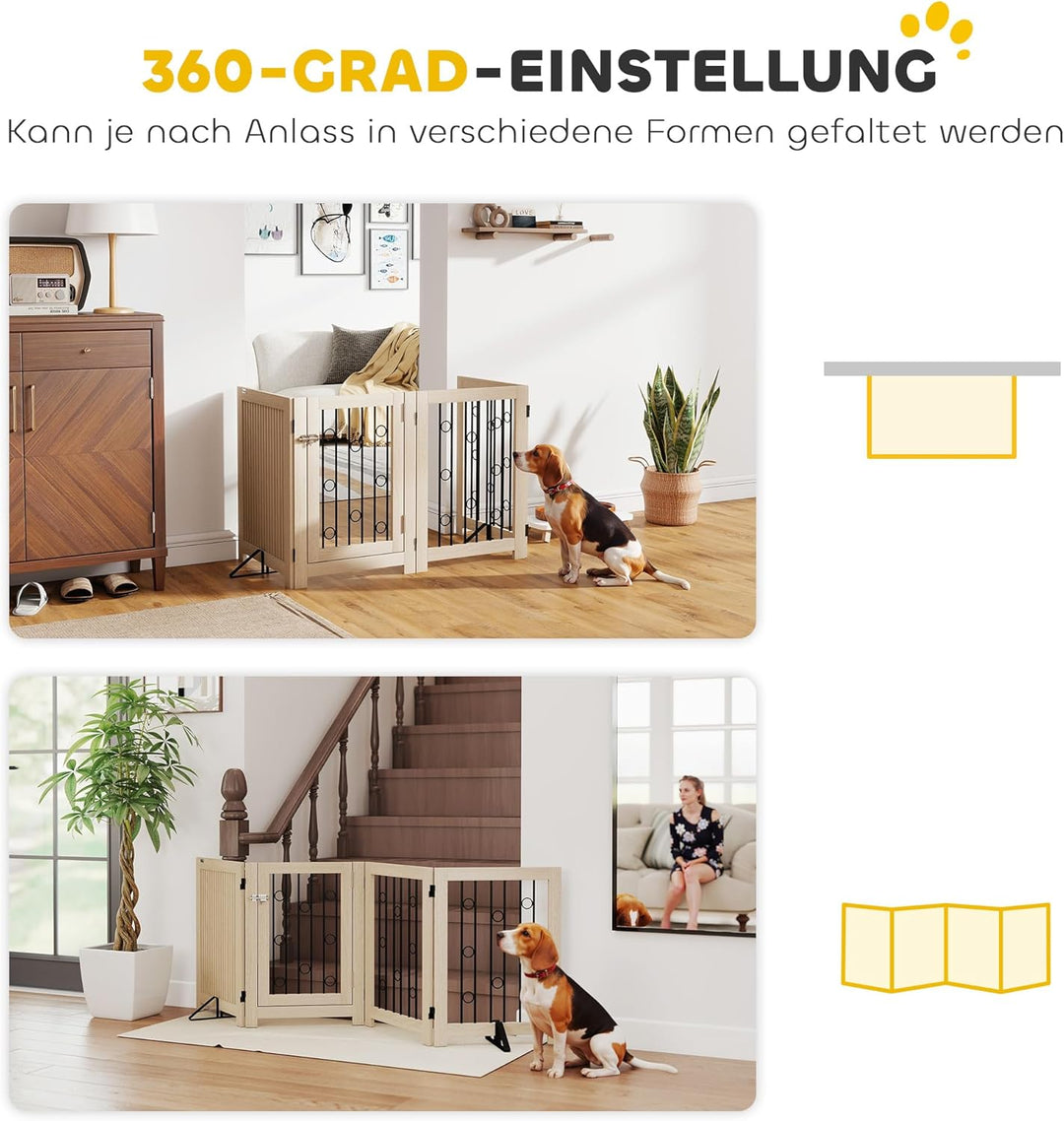 PawHut Absperrgitter Hund Freistehendes Schutzgitter, HxB: 70 x 205 cm Faltbares Hundegitter mit 2 S