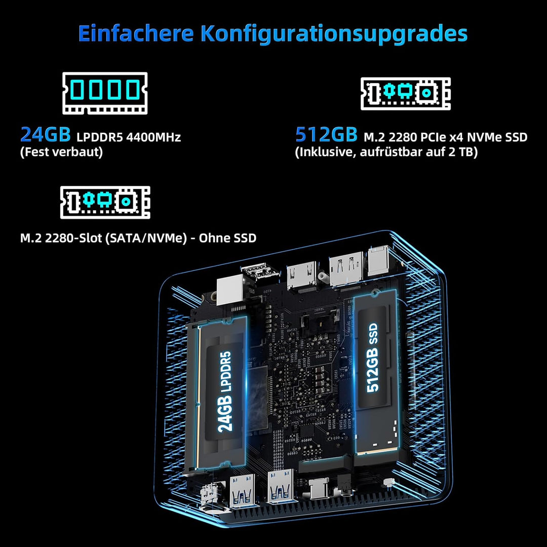 BMAX Mini PC B9Plus Prozessor Intel Core i5-1235U (10 Kerne / 12 Threads, bis zu 4,4 GHz), 24GB LPDD
