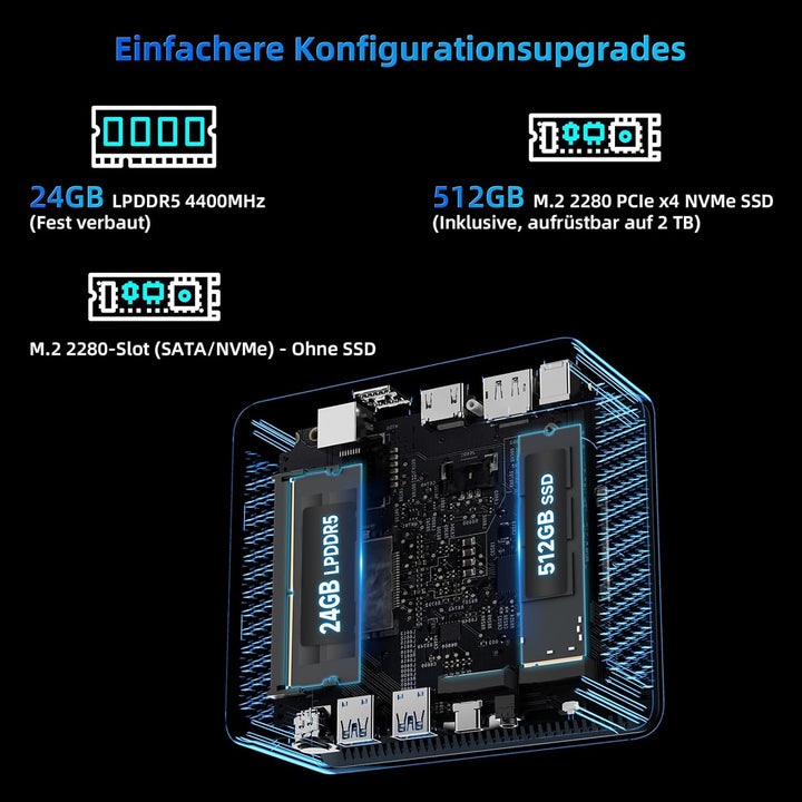BMAX Mini PC B9Plus Prozessor Intel Core i5-1235U (10 Kerne / 12 Threads, bis zu 4,4 GHz), 24GB LPDD