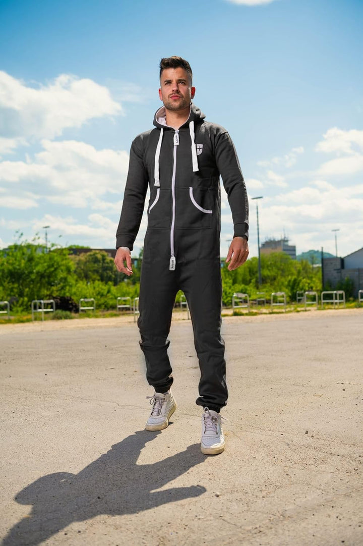 Gennadi Hoppe Herren Jumpsuit Onesie Jogger Einteiler Overall Slim Fit M Schwarz (Black), M Schwarz