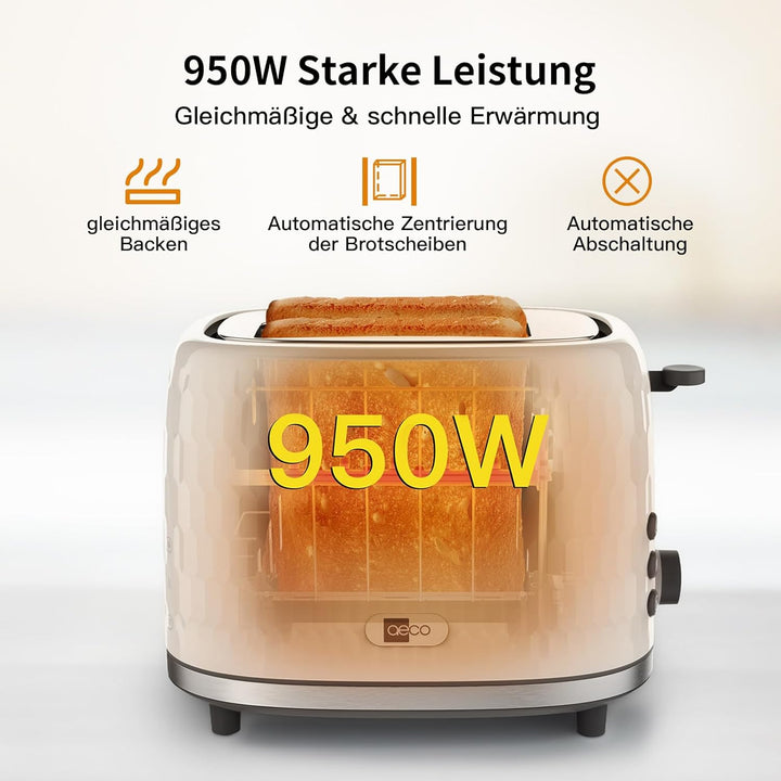 aeco toastlab ONE Toaster 2 Scheiben, 38 mm extra breite Schlitze, 7 Bräunungsstufen, 950 W, Auftau-