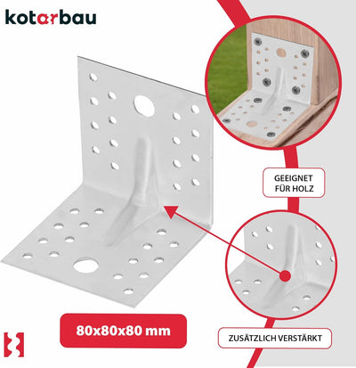 KOTARBAU® 25 Stk. Winkelverbinder 80x80x80 mm mit Rippe Sicke Lochwinkel Bauwinkel Holzverbinder Bal