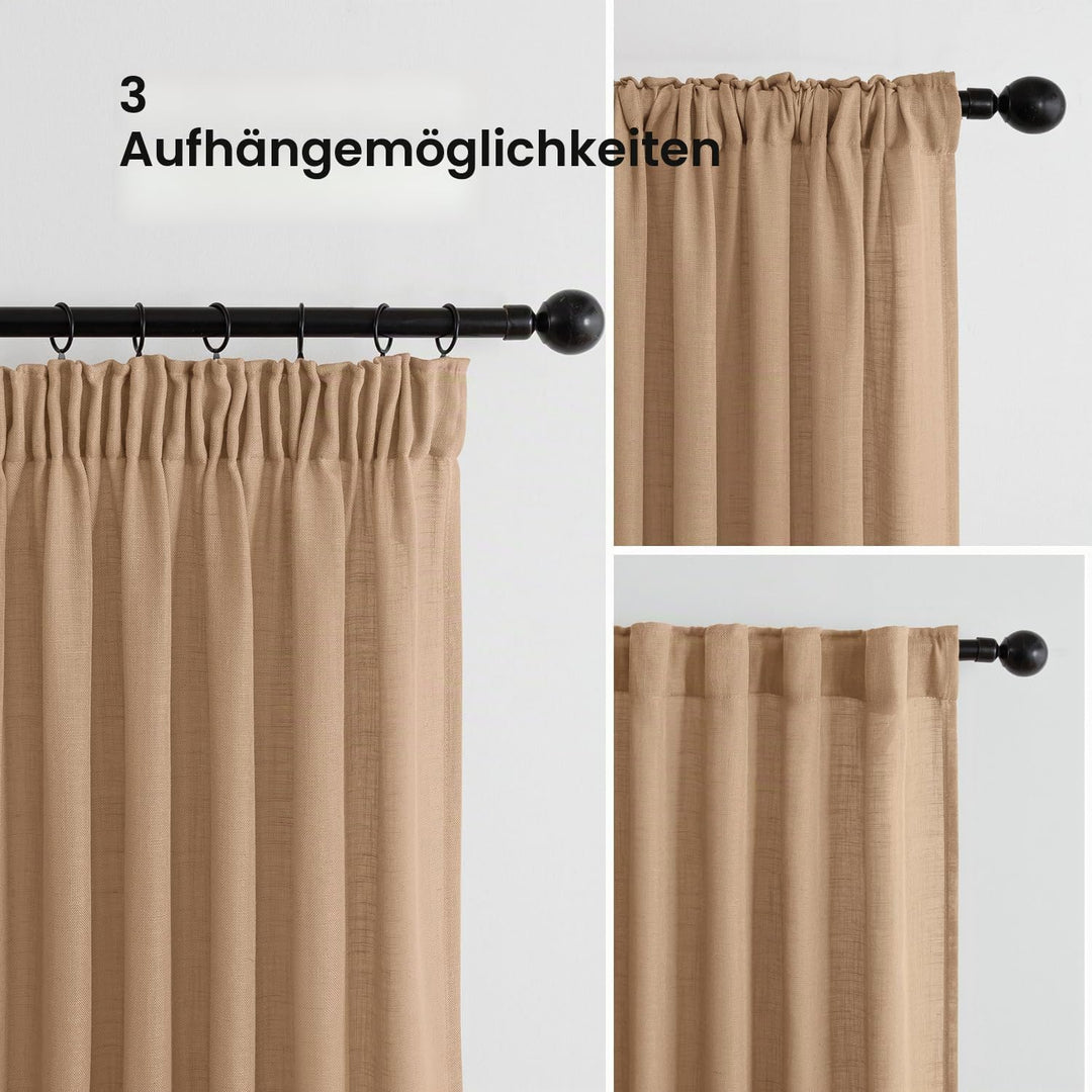 MIULEE Gardinen Vorhänge schlaufenschal Voile Vorhang Modern Leinenoptik Halbtransparent für Wohnzim