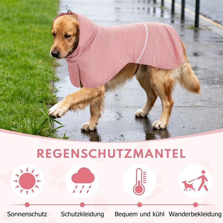 Wasserdichter Hunderegenmantel mit Reflektorstreifen & Leinenöffnung - Atmungsaktiver Regenjacke für